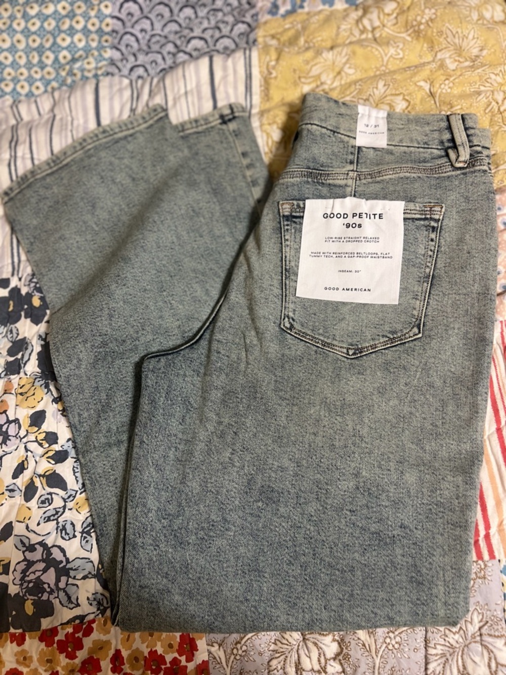 Good American Light Wash Stone Blue High-Rise Petite Straight Jeans